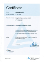 Certificato rapporto di qualitá Norma DIN ISO 9001